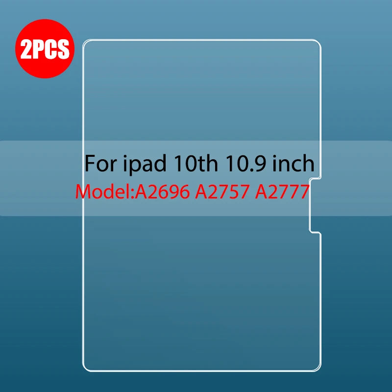 Dos protectores de pantalla de vidrio templado para un iPad de décima generación.