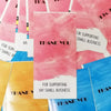 A collection of rectangular thank you gift stickers in pink, yellow, and blue shades.