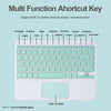 A white multi function shortcut key keyboard with a built-in smart touchpad and a small diagram showing Bluetooth pairing.