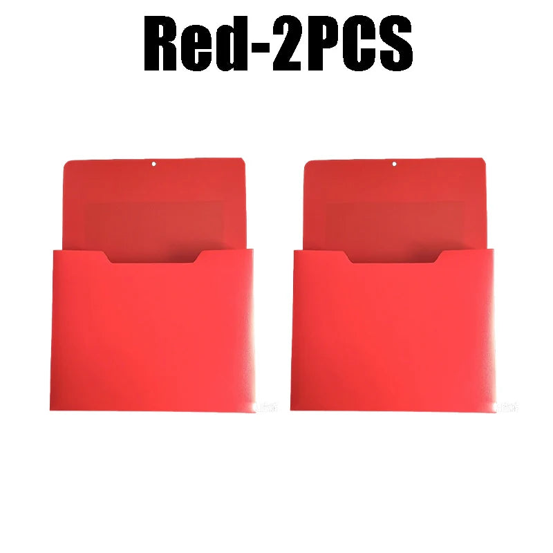 Two red wall mount magnetic document file holders shown side by side.
