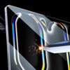 A close-up of a smartphone screen showing scratch resistance with a glass protector applied.