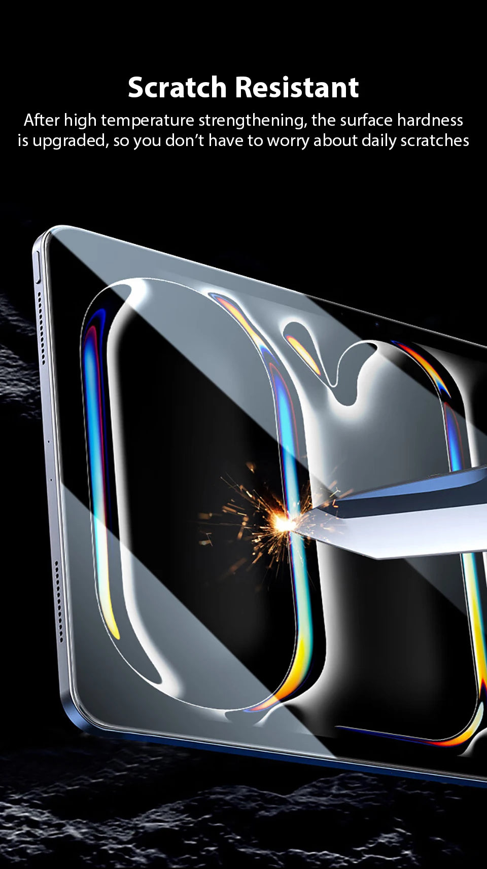 A close-up of a smartphone screen showing scratch resistance with a glass protector applied.