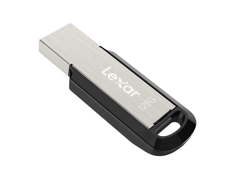 Silver Lexar USB flash drive with a black grip and metal casing.