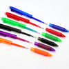 A collection of colorful gel pens in various colors including blue, red, green, purple, and orange.