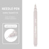 A vertical view of a light gray needle pen with a silver tip and a pink barrel, labeled 0.03.
