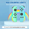 Two colorful RGB lights are shown on Joy-Con controllers demonstrating different lighting modes.