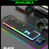 Black GTX350 RGB backlit keyboard and mouse combo displayed on a dark surface.
