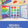 A set of magnetic colored blocks for hands-on fraction equivalence practice, including a fraction teaching system and block m