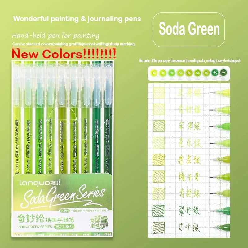 Soda Green hand-held pen set for painting and journaling with various color styles