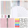 Un set de planneuses et organisateurs d'argent A6 roses et multicolores avec divers designs.