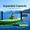 A smartphone is placed inside a green kayak on blue water, demonstrating expanded capacity for flash drives.