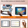 A set of digital writing tools including a stylus pen and various tablets demonstrating features like split screen and automa
