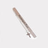 A delicate stainless steel bookmark with engraved text hanging from a thin chain.
