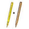 A pair of metallic craft pens, gold and copper, shown vertically.
