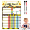 A magnetic weekly chore chart for kids showing sections for weekly chores, daily chores, rewards, goals, and total points.