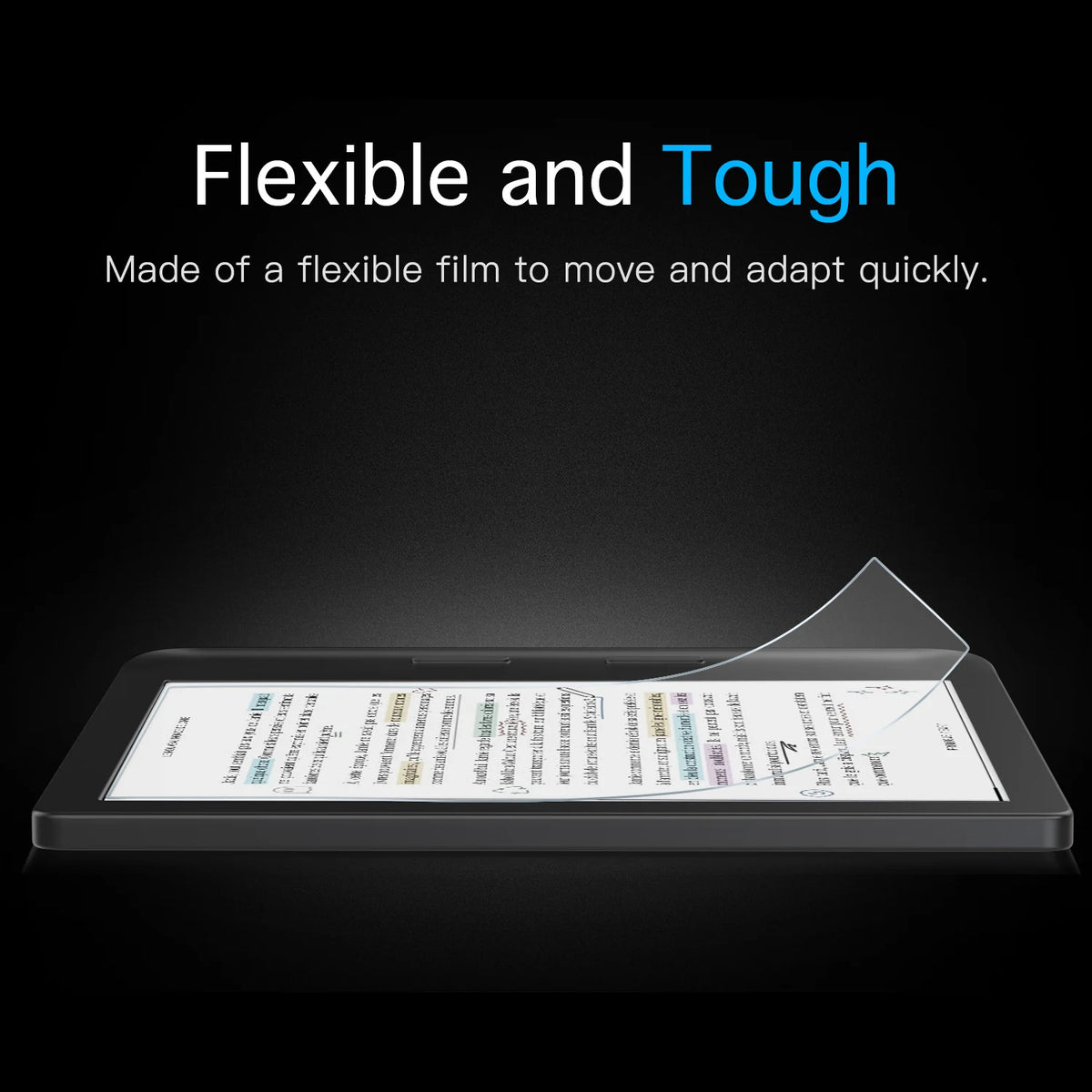 A flexible film screen protector for a Kobo Libra e-reader displayed on a dark surface.