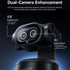 A close-up of an AI-assisted 4K dual-camera PTZ webcam with a black body and lens assembly.