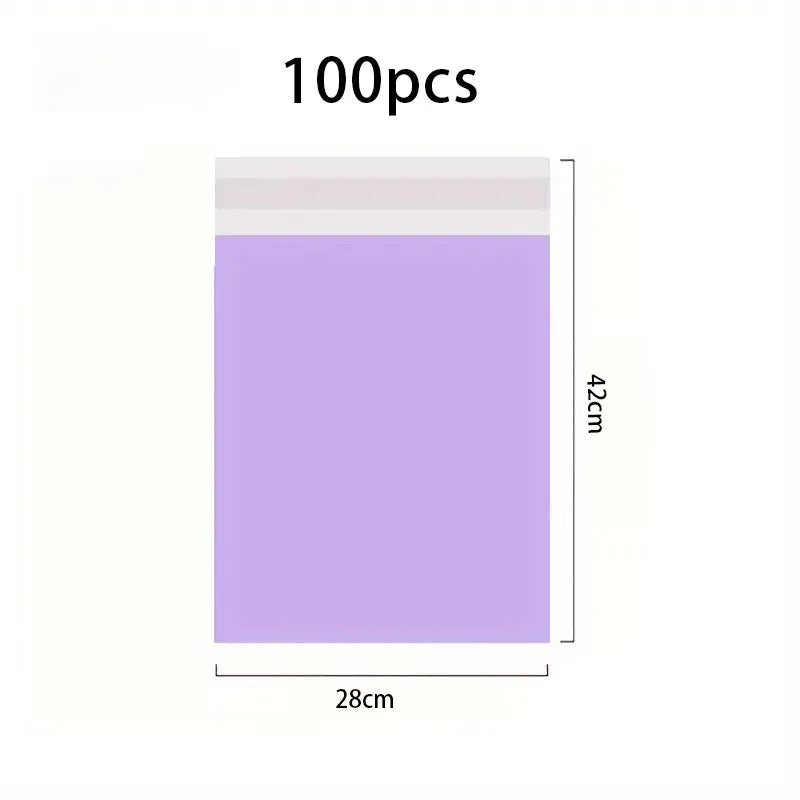 A rectangular purple waterproof self-adhesive courier mailer bag with dimensions 28cm by 42cm.