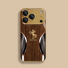 Golden horse wood grain tempered glass phone case for iPhone with a gold finish and textured design