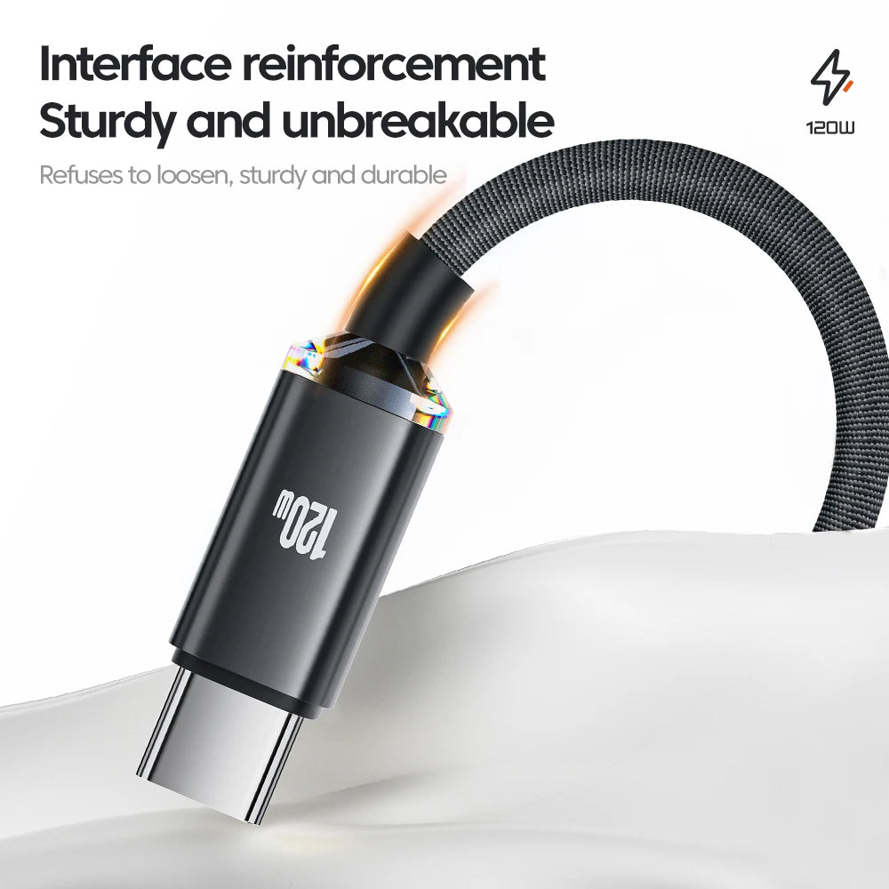 A black interface reinforcement cable with a braided nylon design is shown against a white background.
