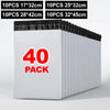 A stack of 40 packs of black self-seal shipping bags with various size options displayed on a white background.