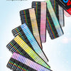 A set of acrylic paint markers in various colors and tips displayed in a stack against a light blue background.