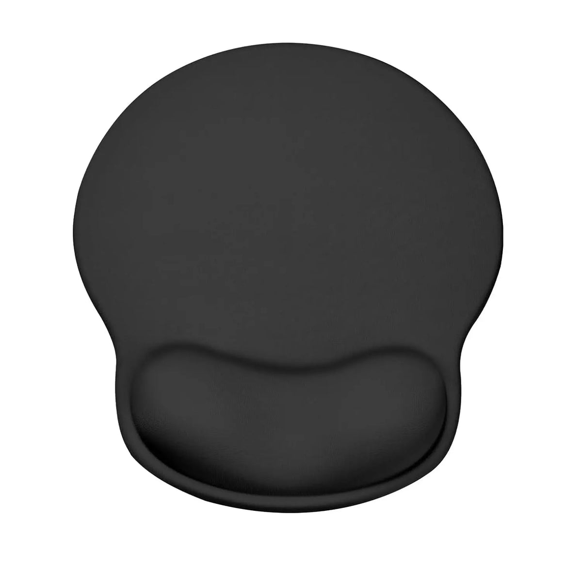 A black ergonomic wrist support mouse pad with a contoured shape.