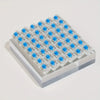 A grid of hot-swappable mechanical keyboard switches with keycap pullers arranged in a plastic tray.