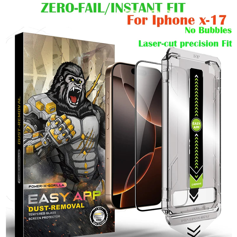 Juego de protectores para pantalla cortados por láser, ajuste instantáneo y remoción de polvo, para iPhone X-17.