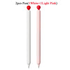 Two pens are shown, one white and one light pink, with red tips.