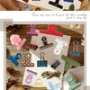 A display of vintage clip themed stickers for journaling and scrapbooking featuring various colored clips and decorative elem