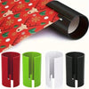 A set of portable plastic wrapping paper cutters in red, green, white, and black colors.