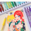 A set of 0.7mm wide color-overlapping acrylic gel pens shown next to a colorful illustration.