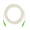 A coil of white single-mode fiber optic cable with green connectors.