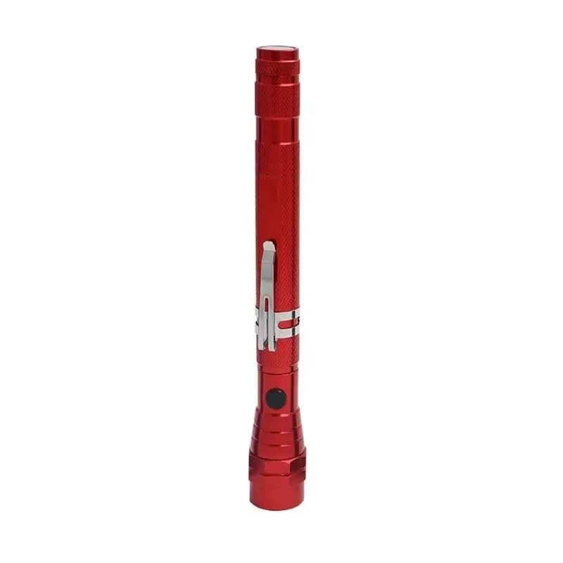 A red magnetic LED flashlight with a telescoping grip.