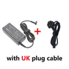 High-power laptop charger adapter with a black cable and UK plug cable.