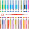 A set of 36 multicolor retractable gel pens displayed in various colors and tips.
