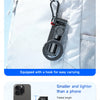 A white camera bag shows a magnetic selfie stick tripod attached for easy carrying.