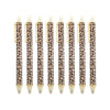 A set of ten leopard print retractable ballpoint pens with black ink.