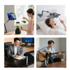 A set of adjustable aluminum tablet stands used for mounting and displaying tablets in various contexts.