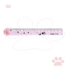 Pink plastic ruler marked in centimeters with a cat paw design.
