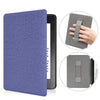 A purple fabric case for a Kindle Paperwhite, shown with an accompanying leather-like protective cover.