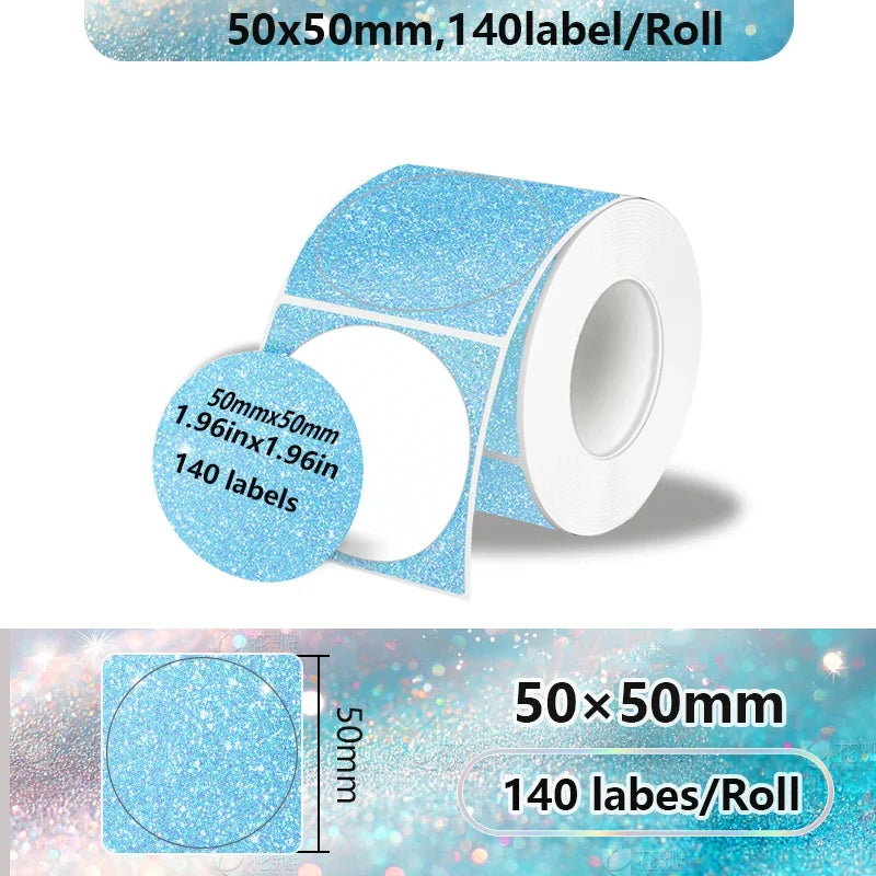 Rollo de etiquetas térmicas autoadhesivas de papel de 50x50mm, color azul brillante, con 140 etiquetas por rollo