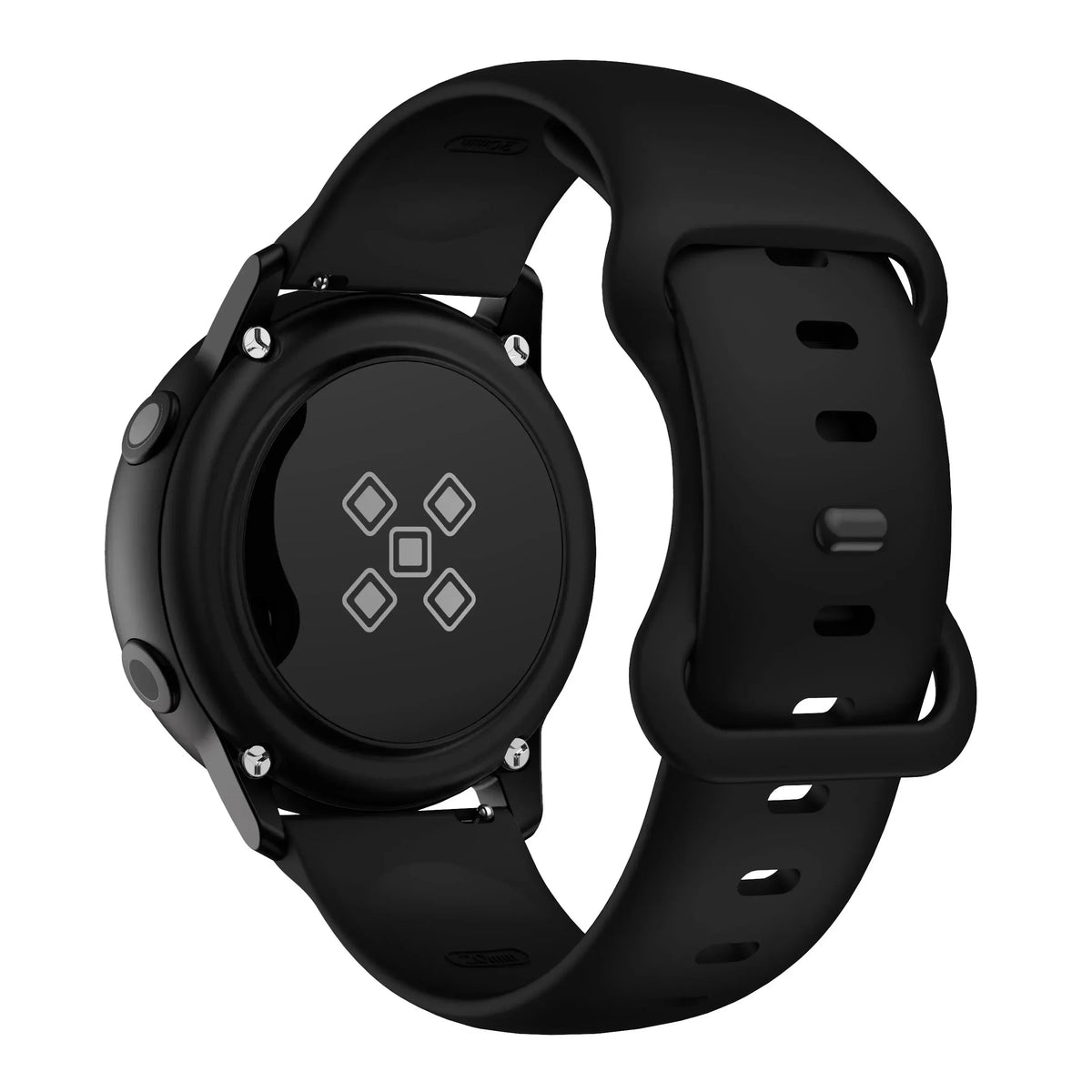 A black silicone watchband for an Amazfit Bip 6 fitness tracker.