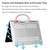 A clear hard shell laptop case with a keyboard cover and screen protector is shown dissipating heat.
