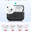 A black magnetic case designed for AirPods Pro 3, shown alongside various AirPod models.