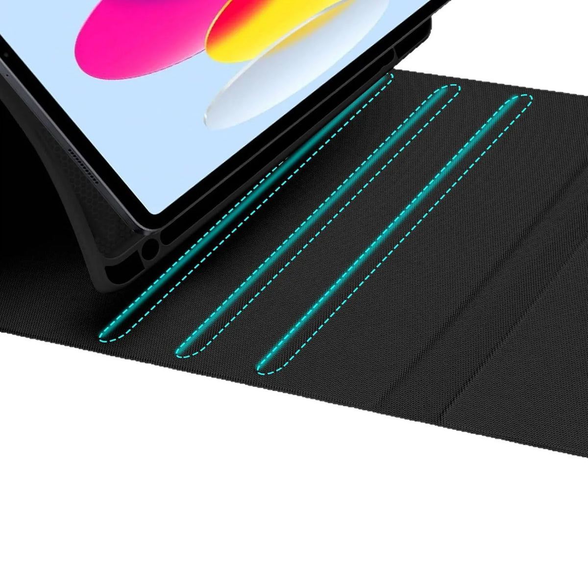 Estuche de teclado desmontable negro para iPad con tres lápices ópticos turquesa