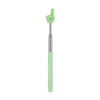 A telescopic stainless steel teaching pointer with a green rubber fist at the top.