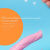 A pink rubber-coated hand guard is shown against a light blue background with text highlighting its features.