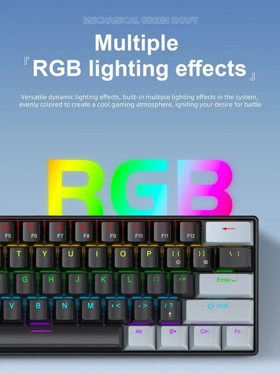 A close-up of a mechanical keyboard featuring multiple RGB lighting effects on the keys.